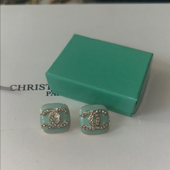 earrings Jewelry - CC Fashion Tiffany Blue and Gold Crystal Earrings